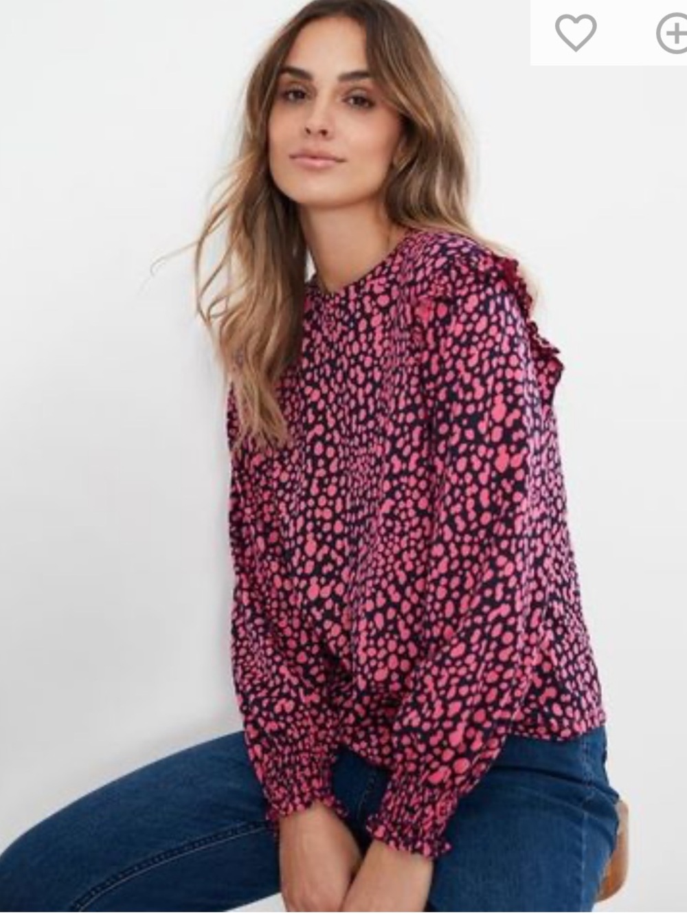 NEW Joules Samara Jersey Blouse Frill Shoulder Detail Pink‎ Spot Size 8 Preppy